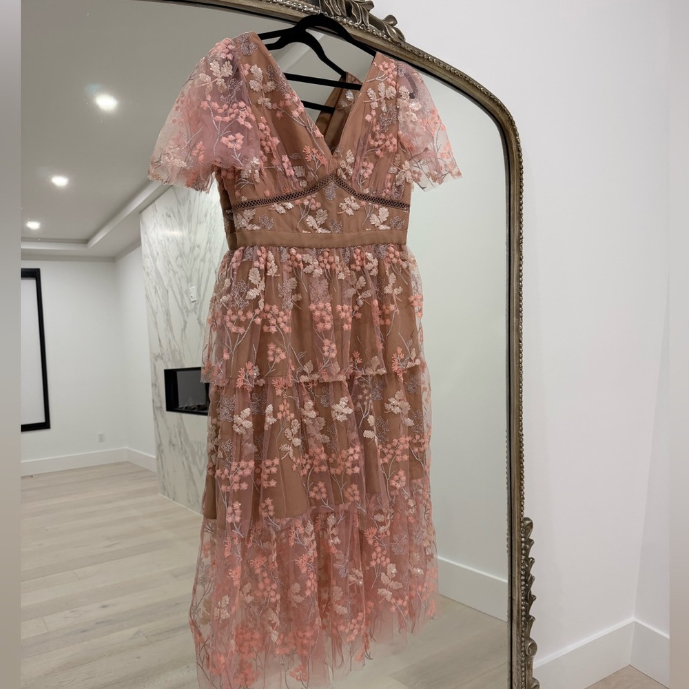 Self Portrait Floral Embroidered Pink Lace Midi Dress, Brand new with tags.
